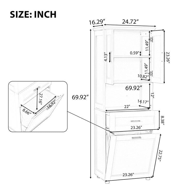 Armoire de rangement haute de salle de bain avec panier à linge