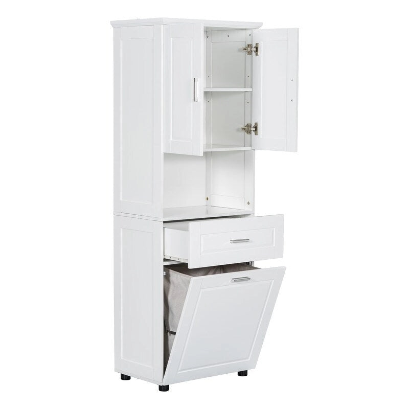 Armoire de rangement haute de salle de bain avec panier à linge