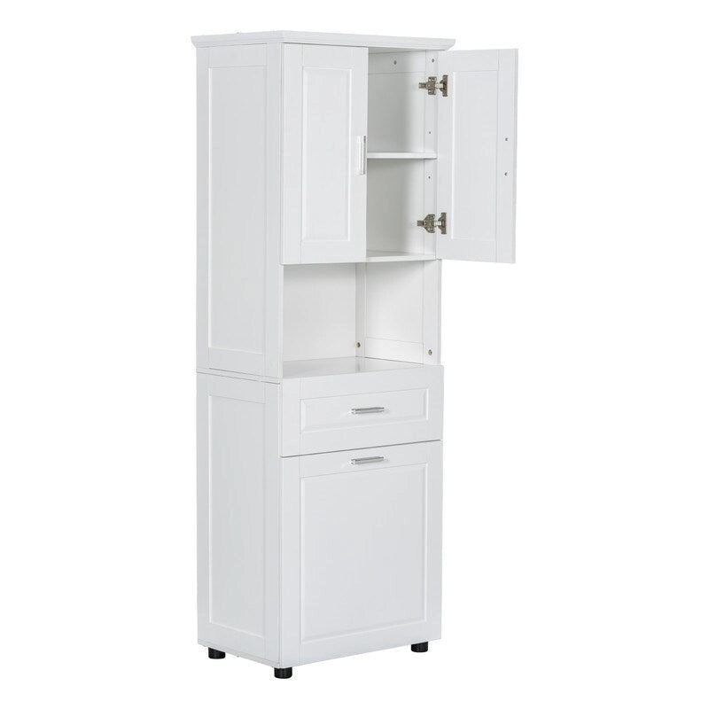 Armoire de rangement haute de salle de bain avec panier à linge