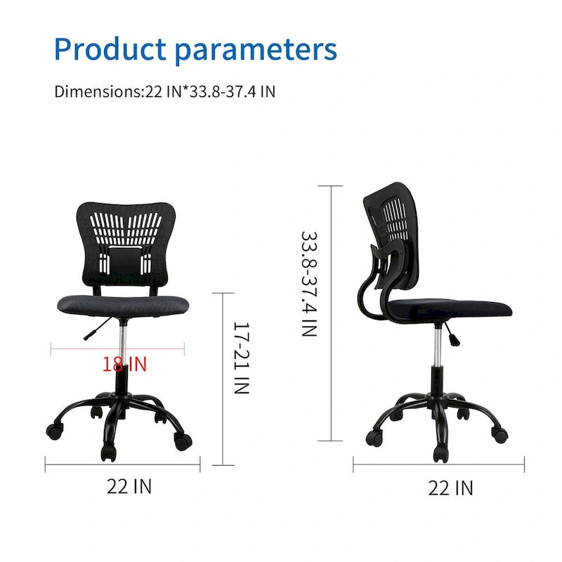 Chaise de bureau sans accoudoirs en maille, avec hauteur réglable