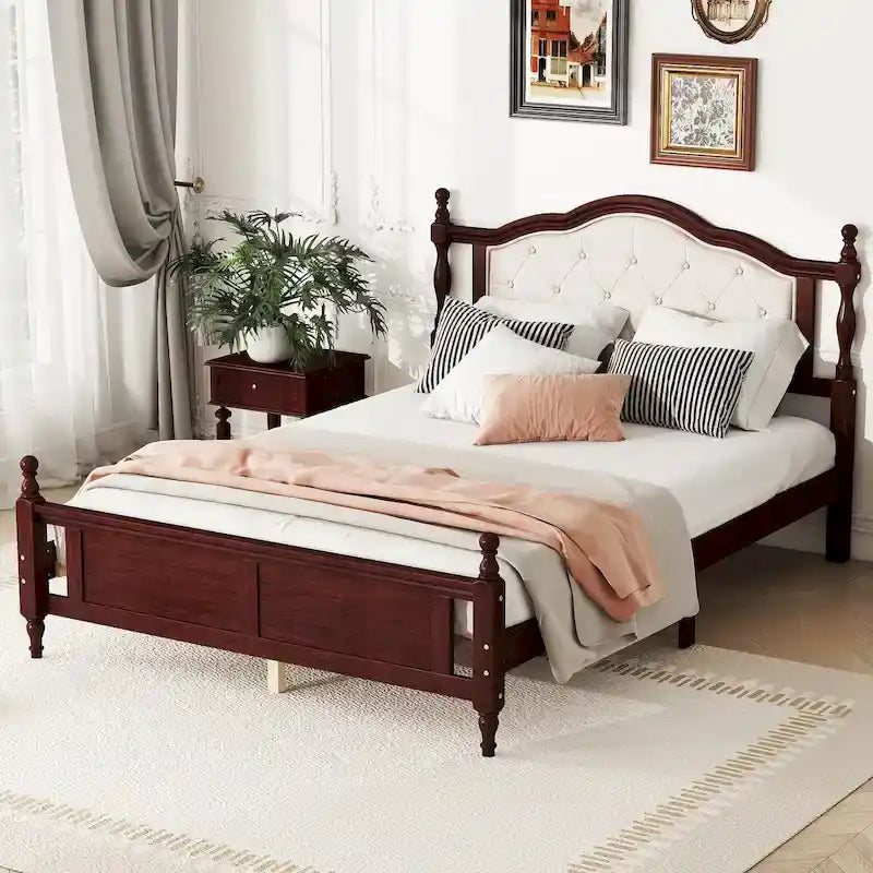 Cadre de lit Queen Size avec tête de lit capitonnée et pied de lit panneau