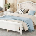 Cadre de lit Queen Size avec tête de lit capitonnée et pied de lit panneau