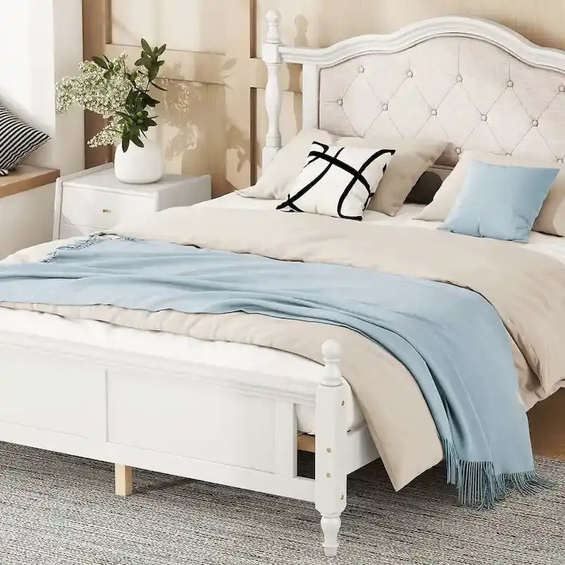Cadre de lit Queen Size avec tête de lit capitonnée et pied de lit panneau