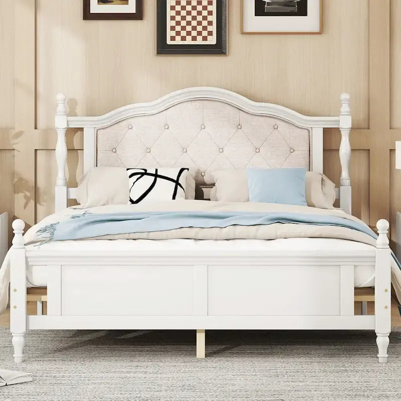 Cadre de lit Queen Size avec tête de lit capitonnée et pied de lit panneau