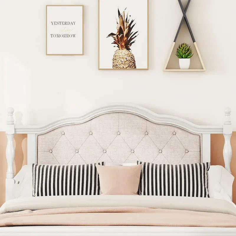 Cadre de lit Queen Size avec tête de lit capitonnée et pied de lit panneau