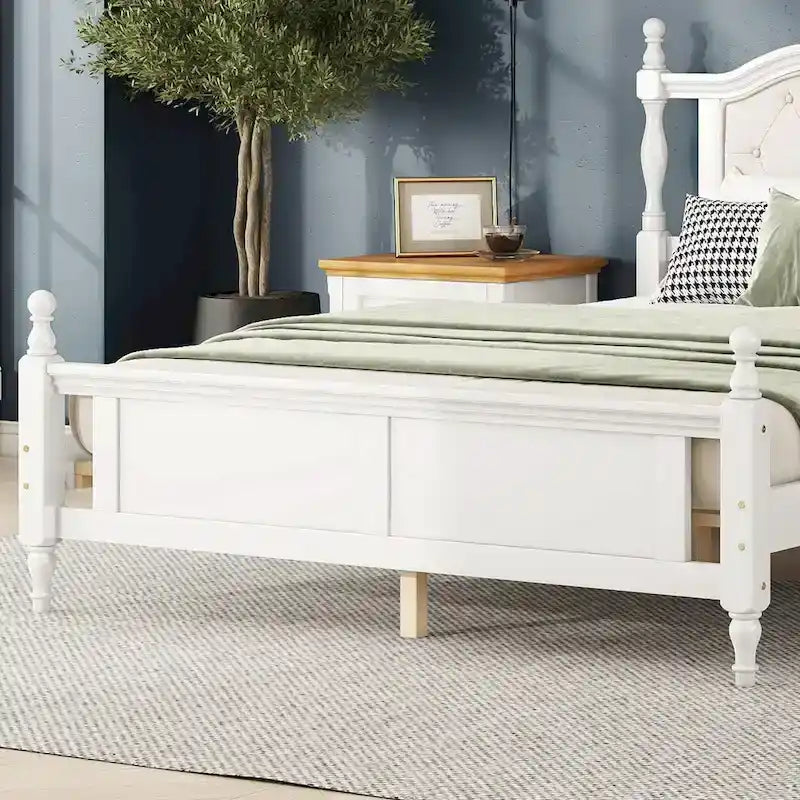 Cadre de lit Queen Size avec tête de lit capitonnée et pied de lit panneau