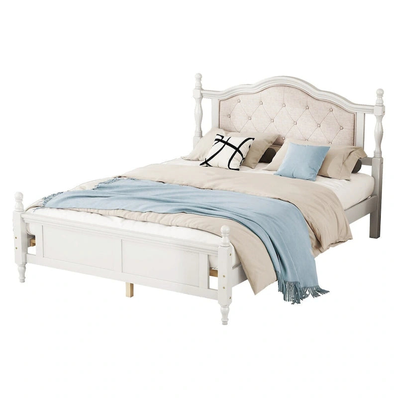 Cadre de lit Queen Size avec tête de lit capitonnée et pied de lit panneau