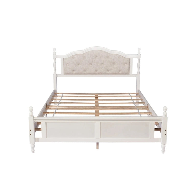 Cadre de lit Queen Size avec tête de lit capitonnée et pied de lit panneau