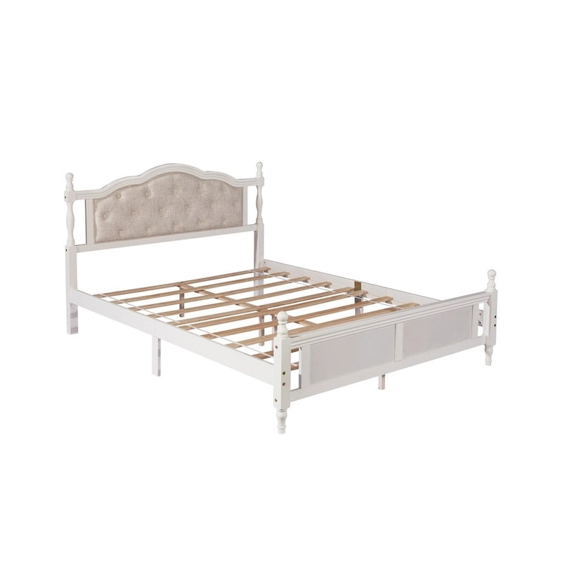 Cadre de lit Queen Size avec tête de lit capitonnée et pied de lit panneau