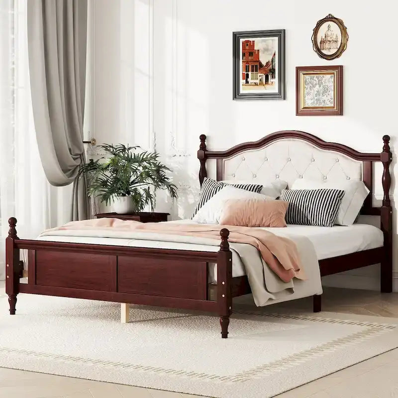 Cadre de lit Queen Size avec tête de lit capitonnée et pied de lit panneau