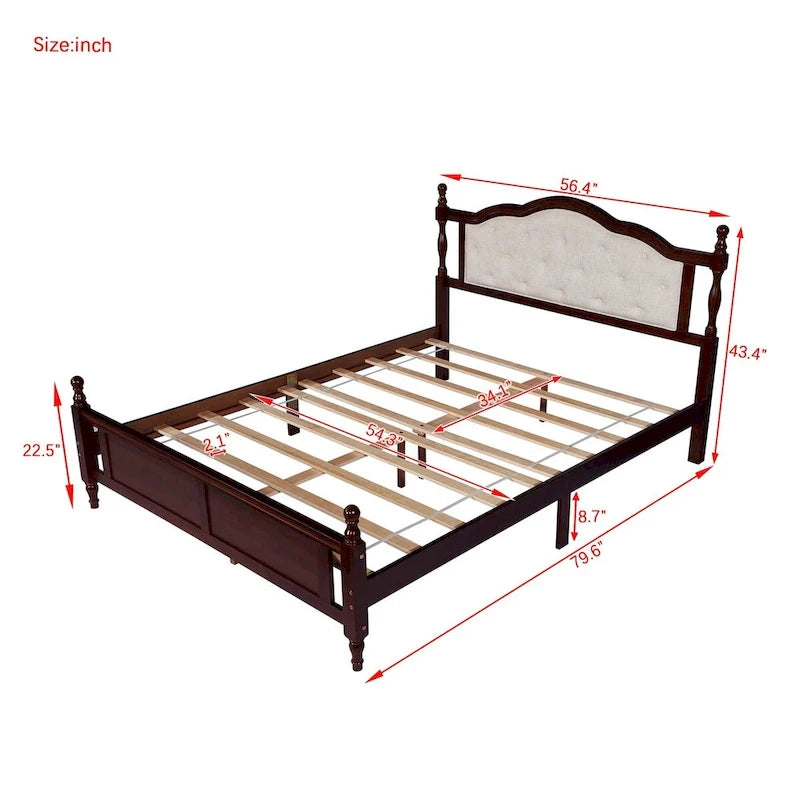 Cadre de lit Queen Size avec tête de lit capitonnée et pied de lit panneau