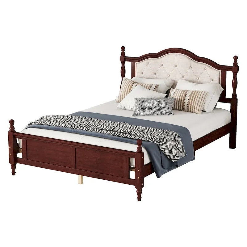 Cadre de lit Queen Size avec tête de lit capitonnée et pied de lit panneau