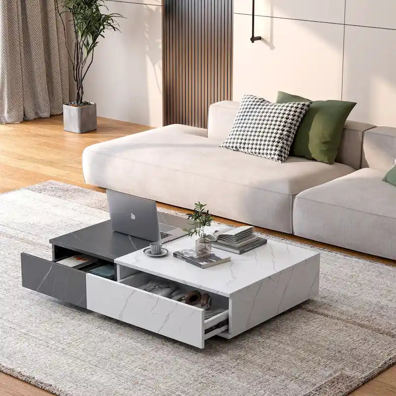 Table basse bicolore avec étagère de rangement