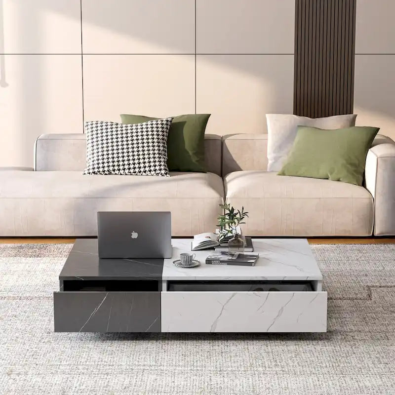 Table basse bicolore avec étagère de rangement