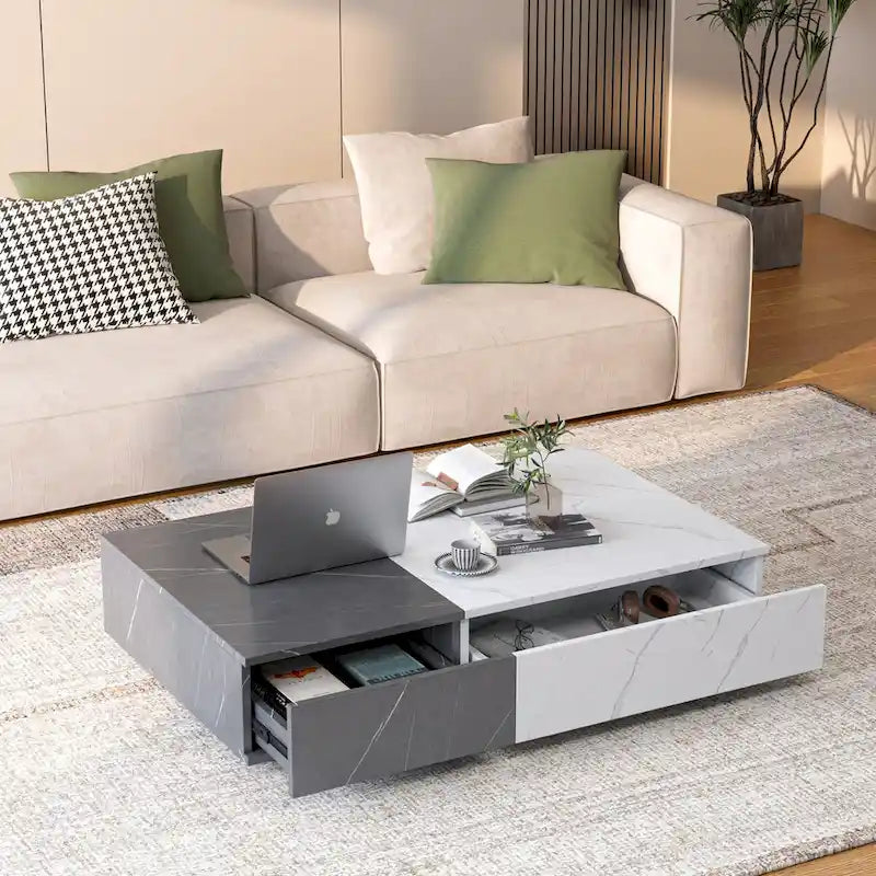 Table basse bicolore avec étagère de rangement