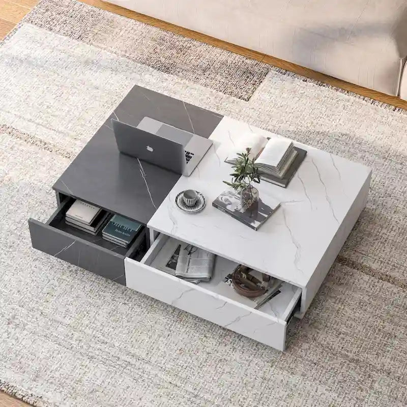 Table basse bicolore avec étagère de rangement