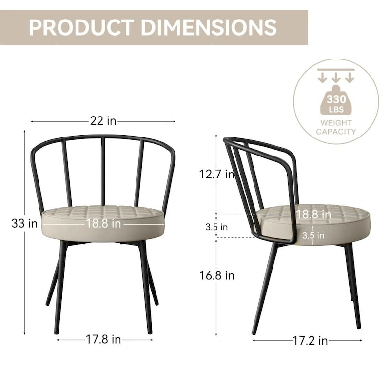 Lot de 2 chaises de salle à manger avec assise en similicuir et pieds en métal